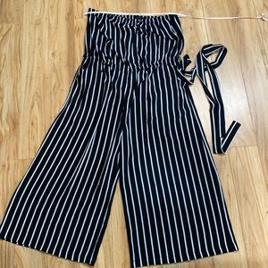 Wide leg Capri sleeveless striped jumpsuit